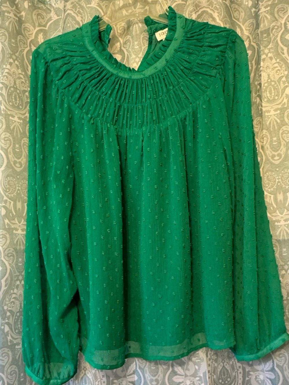 J. Crew Kelly Green Swiss Dot Long-Sleeve Blouse